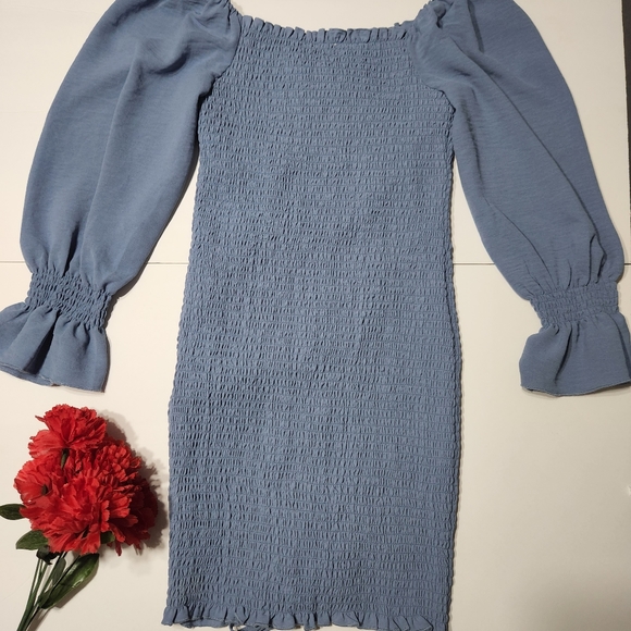 Off The Shoulder Tight Slimming Blue Dress - Picture 3 of 10